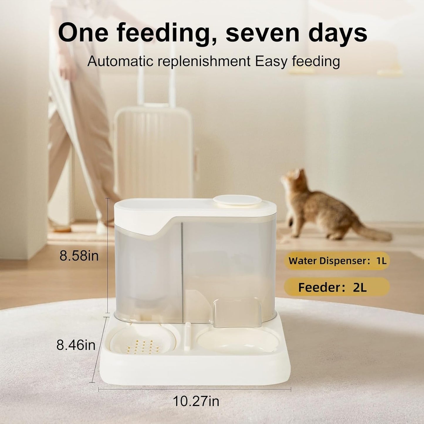Gravity Pet Feeder and Water Dispenser Set, Automatic Dog Feeder and Dog Water Dispenser for Dogs Cats Pets Animals Large Capacity (White)
