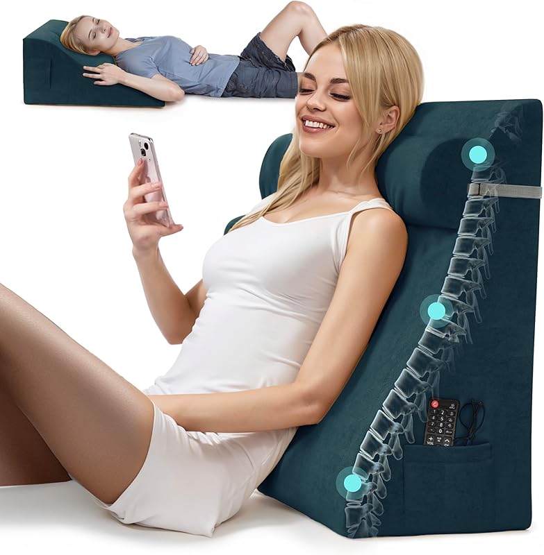 Daneey Reading Pillow for Bed Adult, Back Pillow for Bed Sitting Up, Back Support Pillow with Adjustable Headrest,Memory Foam Pillows for Abdomen, Lumbar, Back, Gray, 14.6 * 10 * 24IN