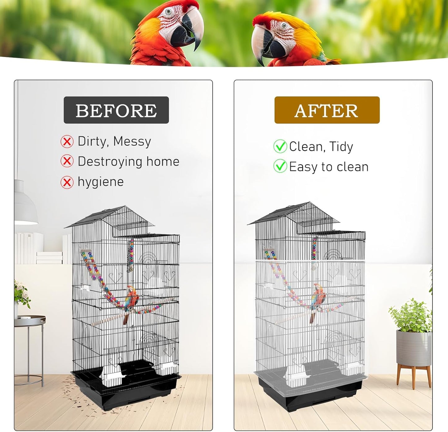 Universal Bird Cage Seed Catcher – Stretchy, Lightweight Mesh Skirt for Parrot Cages, Stops Scatter, Breathable Fabric, Adjustable & Reusable, White viiwxx