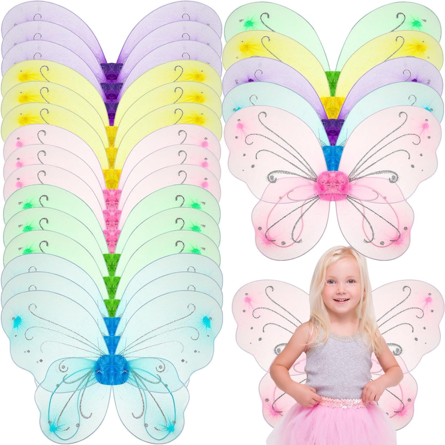 Chivao 20 Pieces Fairy Wings Butterfly Wings Dress up Birthday Wedding Decoration Halloween Party Accessory for Kids Girls
