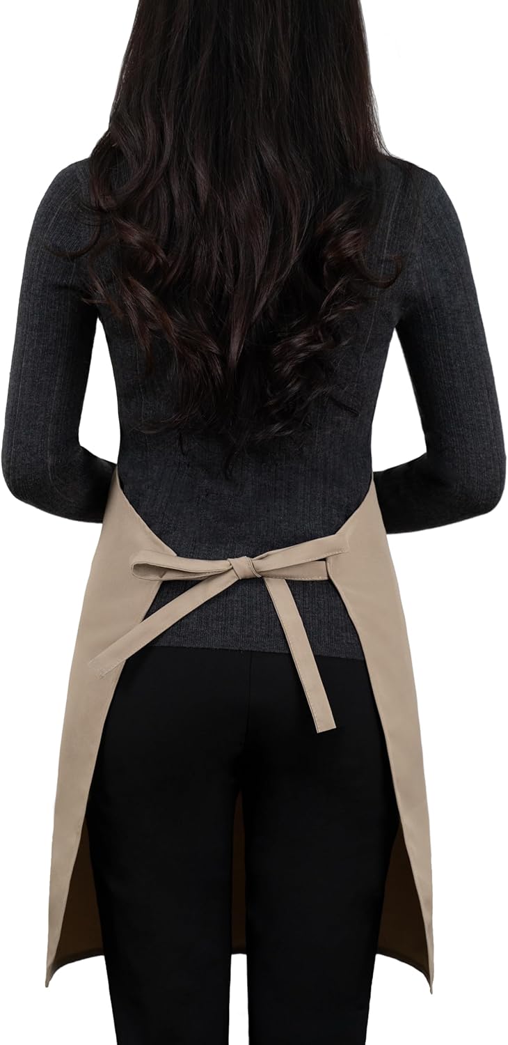 Apron for Men Women with Adjustable Straps and Large Pockets, Canvas Cotton Cooking Kitchen Chef Bib Aprons Waterproof Beige