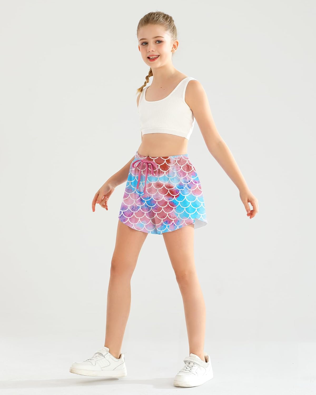 Girls Flowy Athletic Shorts with Pocket Kids Spandex 2 in 1 Drawstring Butterfly Skorts for Cheer, Dance, Running
