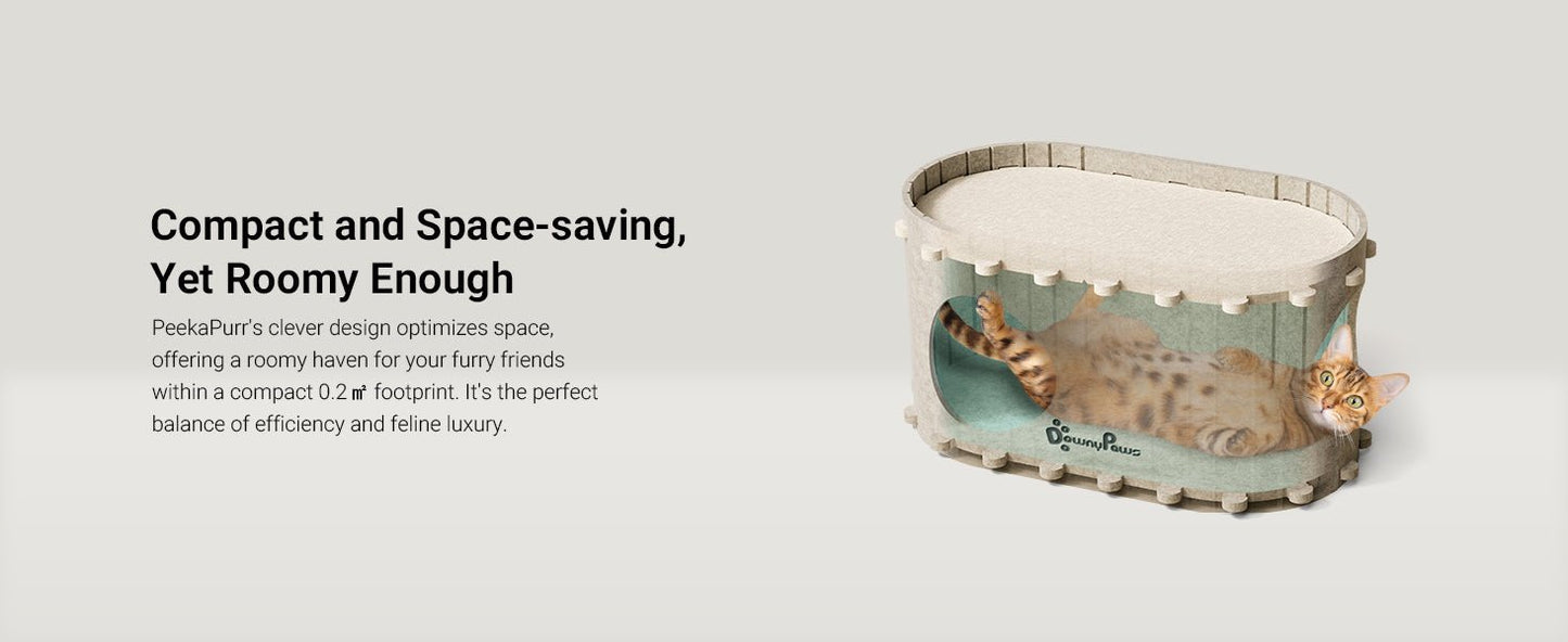 DownyPaws Cat House for Indoor Cats, Cat Bed Cave for Multiple & Large Cats Up to 22 Lbs, Scratch Resistant Peekaboo Cat Caves, Foldable Cat Tunnel Enclosed Bed, PeekaPurr, Cream - TrendyLookz