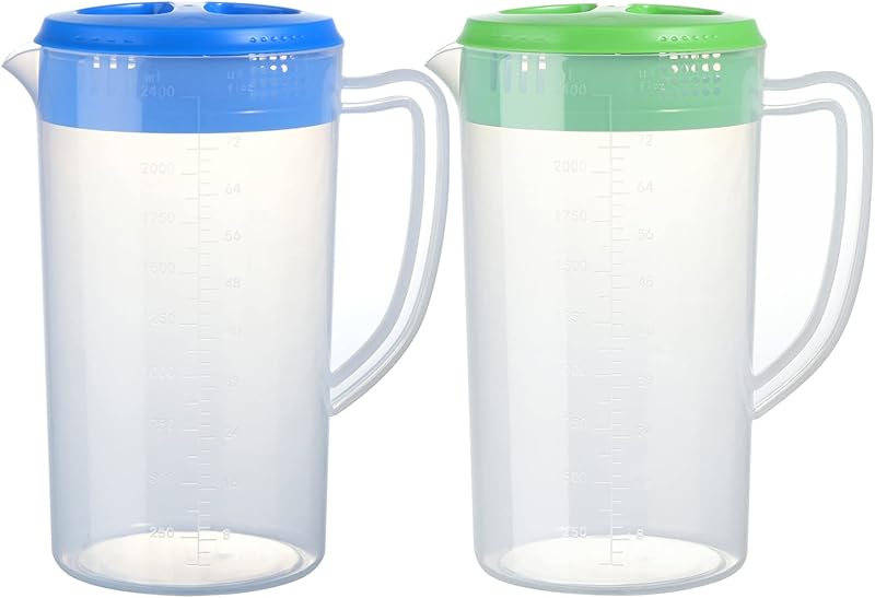 0.66 Gallon/2.5 Litre Plastic Pitcher with Lid BPA-FREE Eco-Friendly Carafes Mix Drinks Water Jug for Hot/Cold Lemonade Juice Beverage Jar Ice Tea Kettle (Blue, 81oz)