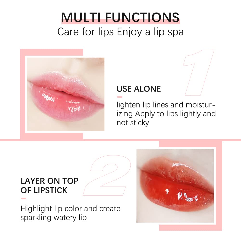 Hydrating Lip Glow Oil, Plumping Lip Oil, Tinted Lip Balm Lip Care, Transparent Toot Lip Oil, Moisturizing Lip Gloss, Non-Sticky Long Lasting Lip Oil Gloss, Lip Plumper Gloss (Pink)