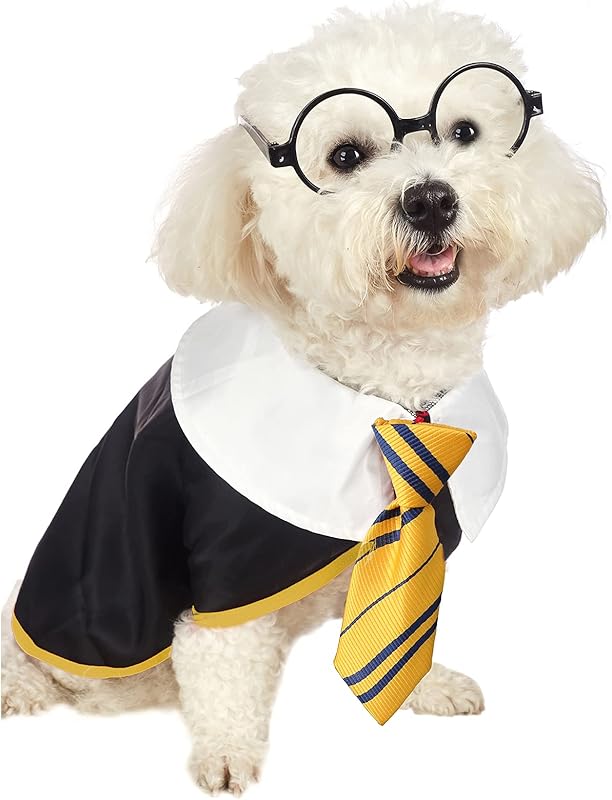 Pet Halloween Dog Shirts Funny Cat Wizard Costume Cute Apparel Soft Clothes with Glasses (Large,Neck:18")