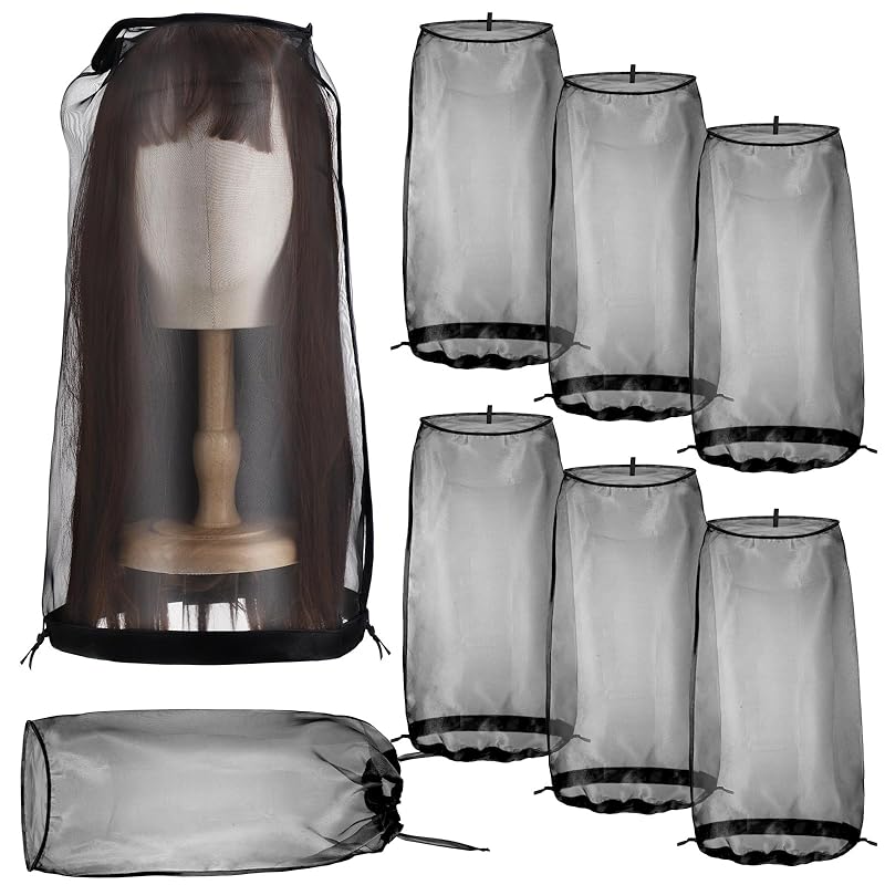 Loopeer 6 Pcs Wig Storage Bags Adjustable Wig Bag with Drawstring Portable Travel Organizer for keep from Dirt Dust(Beige)