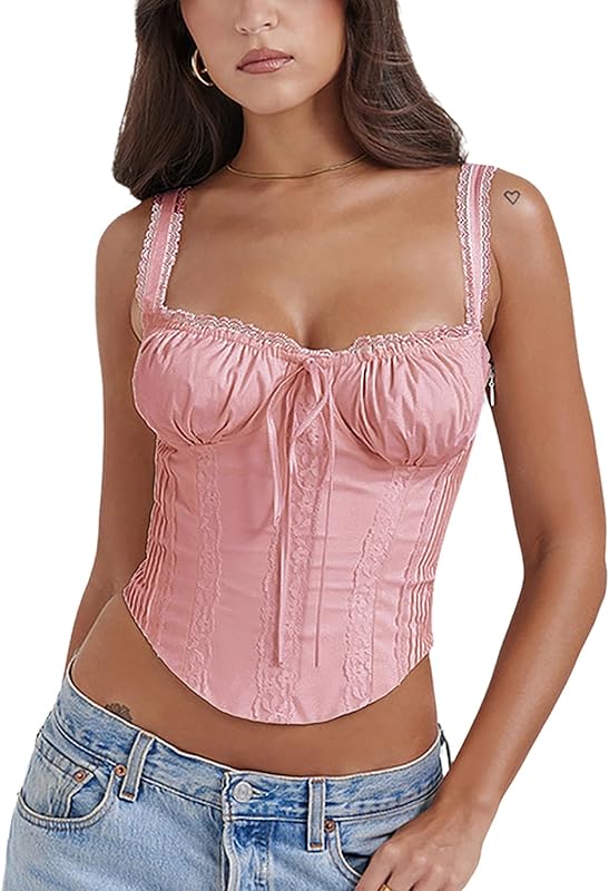 Women's Lace Up Cami Corset Tops Cold Shoulder Zip Side Ties Back Sexy Going Out Bodyshaper Bustier Top