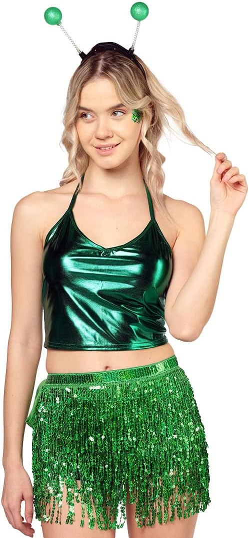Funcredible Green Martian Sparkly Antenna Headband - Space Accessories