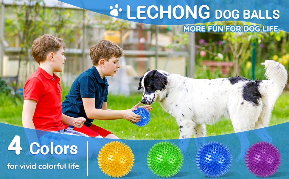 4-Pack Large Squeaky Dog Balls, 4.5" Rubber Spiky Dog Balls for Large Medium Aggressive Chewers Teeth Cleaning, Chew Toy for Training & Boredom Buster