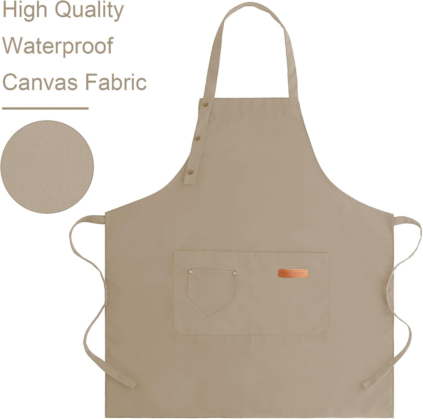 Apron for Men Women with Adjustable Straps and Large Pockets, Canvas Cotton Cooking Kitchen Chef Bib Aprons Waterproof Beige