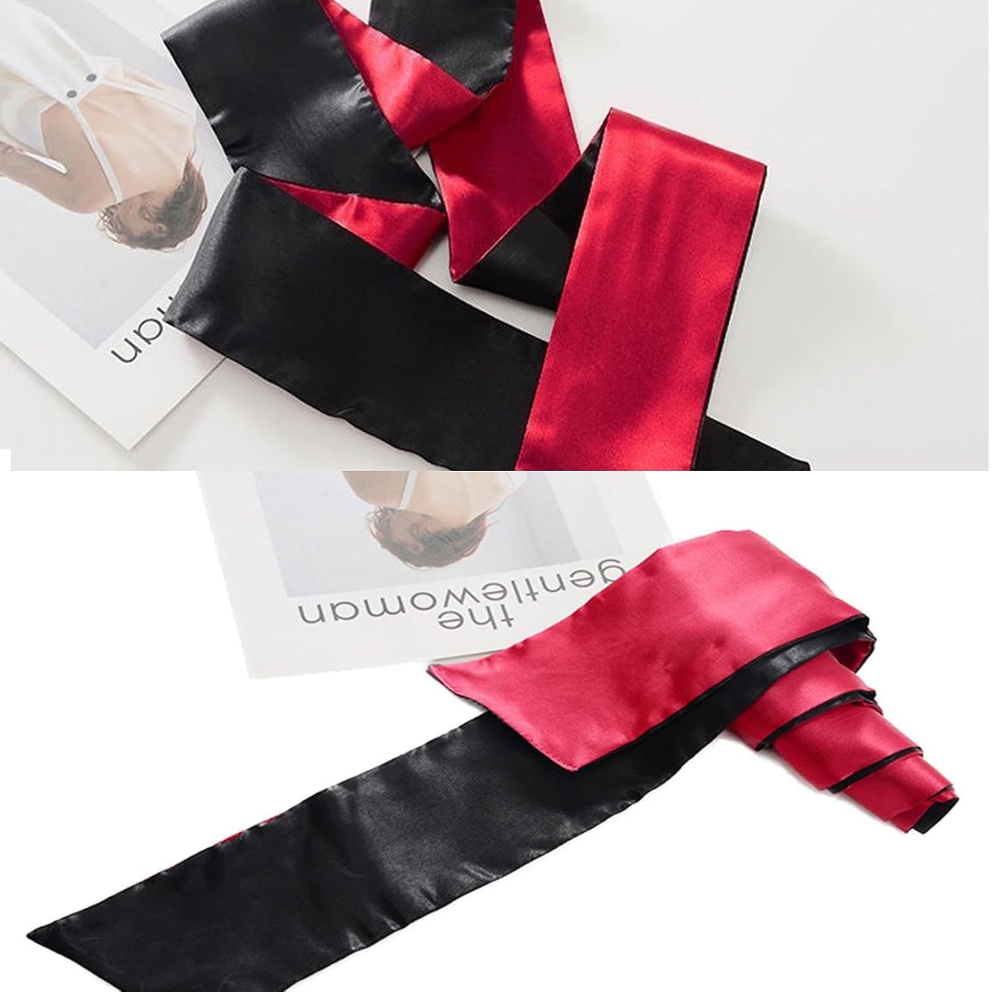 AWAVM Blindfold,3 Pcs Silk Satin Blindfold,Eye mask for Sleeping Games Satin Silk Eye Covers Satin Sleep Mask Valentine Gift 145cm(Black Red Rose Red)