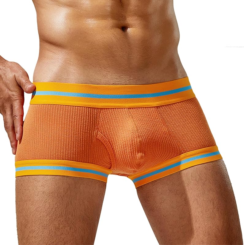 SEAUR Men's Pouch Boxer Briefs Seamless Ribbed Underwear Low Rise Breathable Trunks Stretchy Underpants