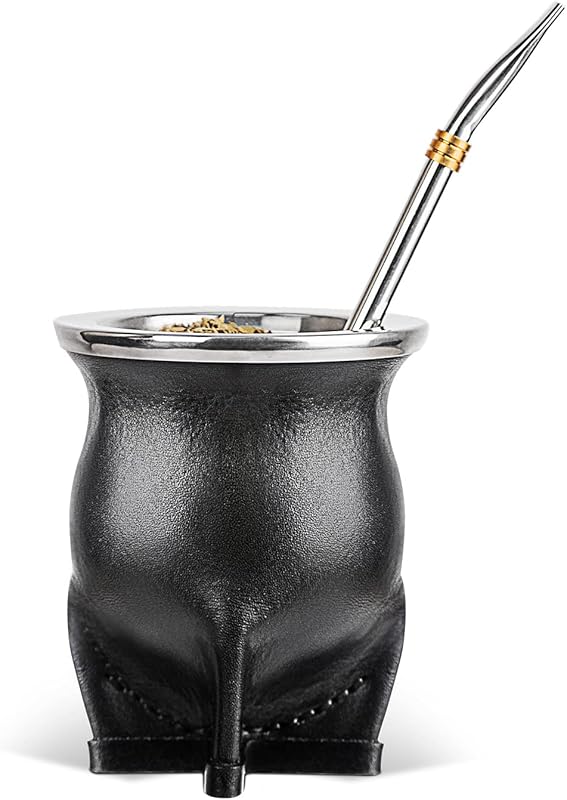 Argentina Yerba Mate Cup With Ceramic liner Straw Tea Gourd Mug One Bombilla Mate a Cleaning Brush (brown)