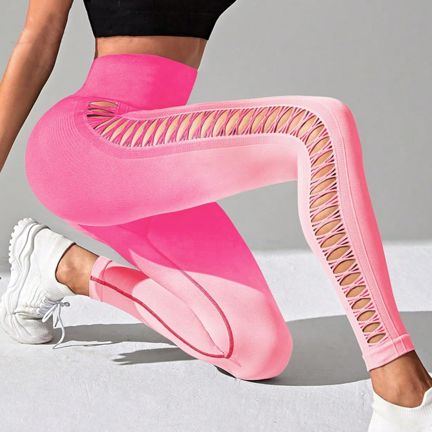 Gradient High Waist Side Mesh Yoga Leggings Women's Running Fitness Hip Tight Sports Yoga Pants