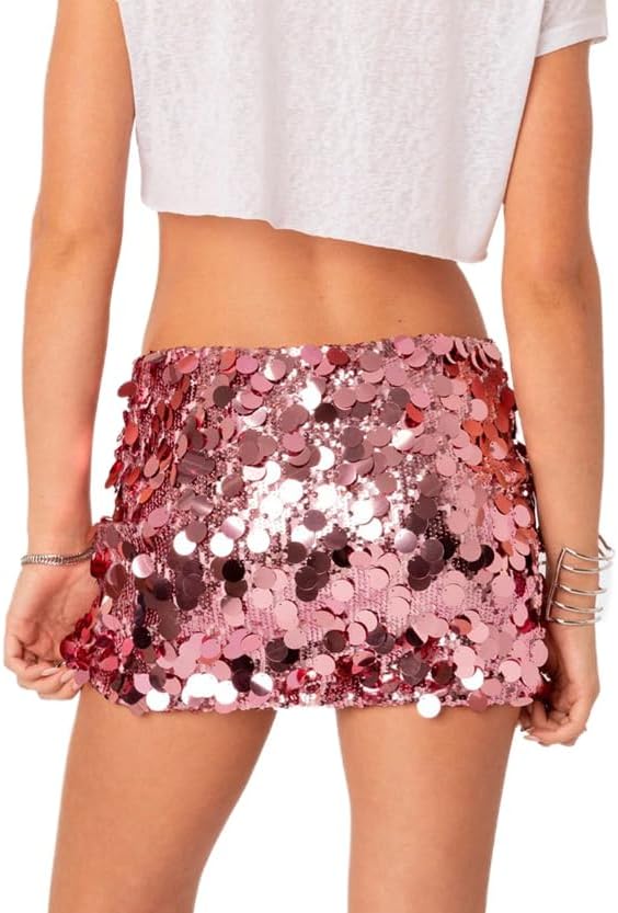 ANKOMINA Women's Sexy Shiny Sequin Mini Skirt Glitter Low Waist Pencil Skirts Bodycon Dance Party Club Short Skirt