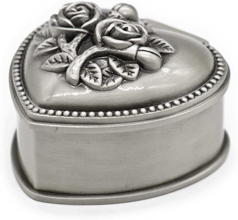 Classic Vintage Heart Shape Metal Jewelry Box Ring Trinket Storage Organizer Chest Christmas Gift, Medium