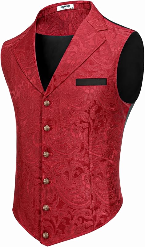 COOFANDY Mens Suit Vest Paisley Floral Victorian Vests Gothic Steampunk Formal Waistcoat Tuxedo Vests with Notched Lapels