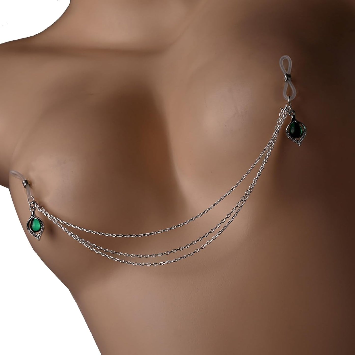 Sexy Green Crystal Pendant Non Piercing Nipple Chain Jewelry for Women Layered Drop Chest Chain Jewelry Festival Rave Nipple Accessories Jewelry