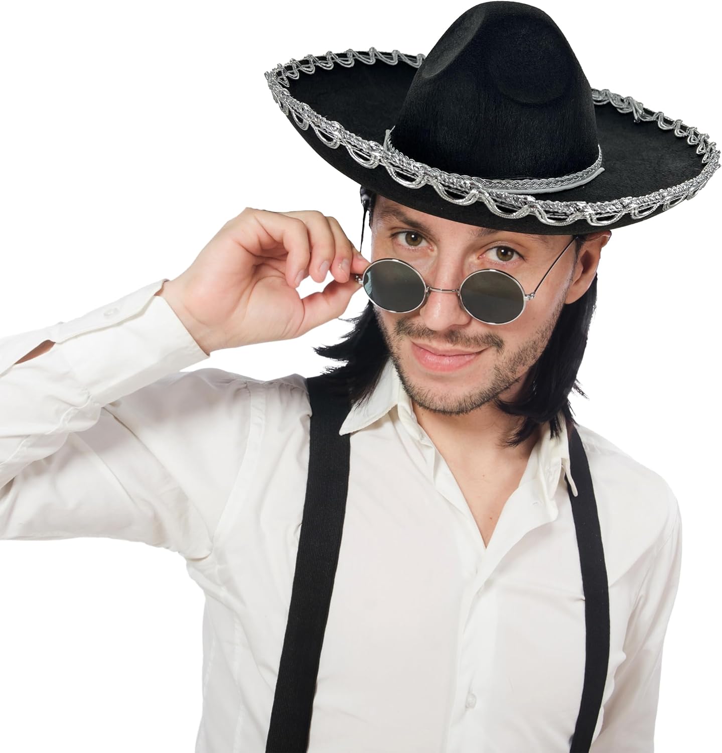 GiftExpress Black Mariachi Sombrero Hat with Silver Trim, Sombrero for Cinco de Mayo, Halloween Costume, Mexican Fiesta Costume
