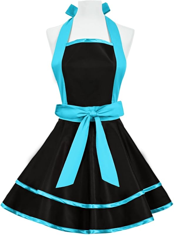 Violet Mist Cute Lovely Retro Aprons for Women Girls Ladies Sexy Vintage Aprons Black Pink Vintage 50s Apron Halloween Christmas Apron Cooking Kitchen Ruffle Apron for Housewife Waitress Mother's Gift