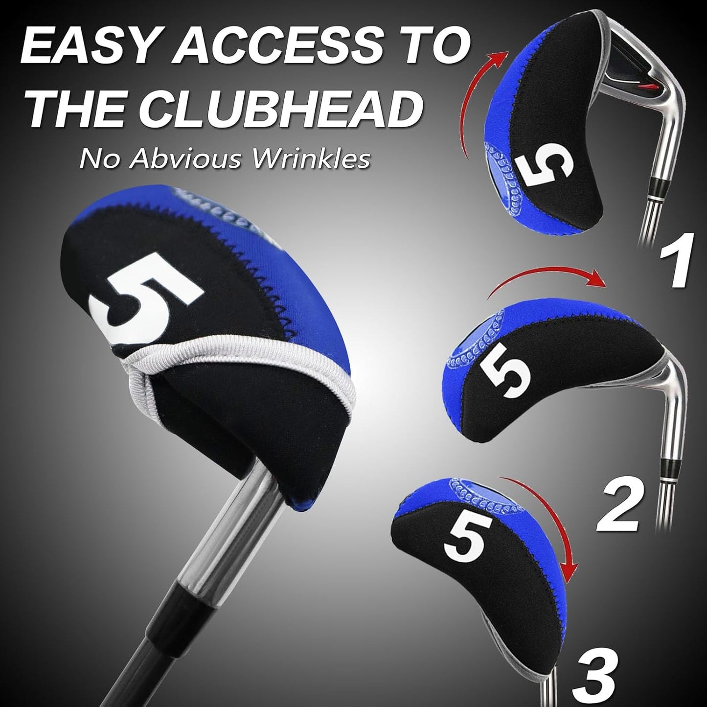 Golf Club Covers Set for Irons Neoprene Iron Head Cover Club Protector 10Pcs with/Without Top Window Accessories for Men Women