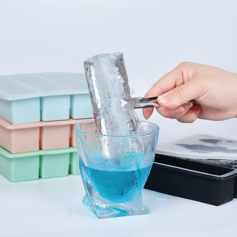 LONGFITE Large and Long Ice Cube Tray 2 Pack Silicone Freezing Container Sticks with Lid for Whiskey, Water Bottle, Food Leftovers and Baking