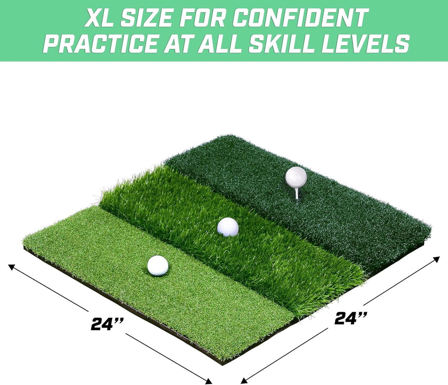 GoSports Tri-Turf XL Golf Practice Hitting Mat - Huge 24 Inch x 24 Inch for Optimal Practice