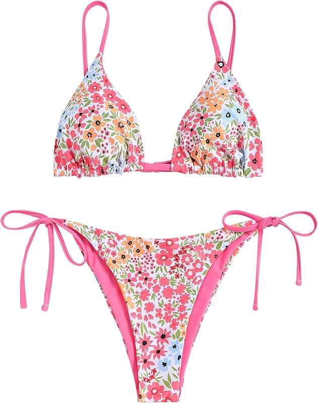 ZAFUL Women's Triangle Bikini Floral String Bikini Set Two Piece Swimsuit Bathing Suits