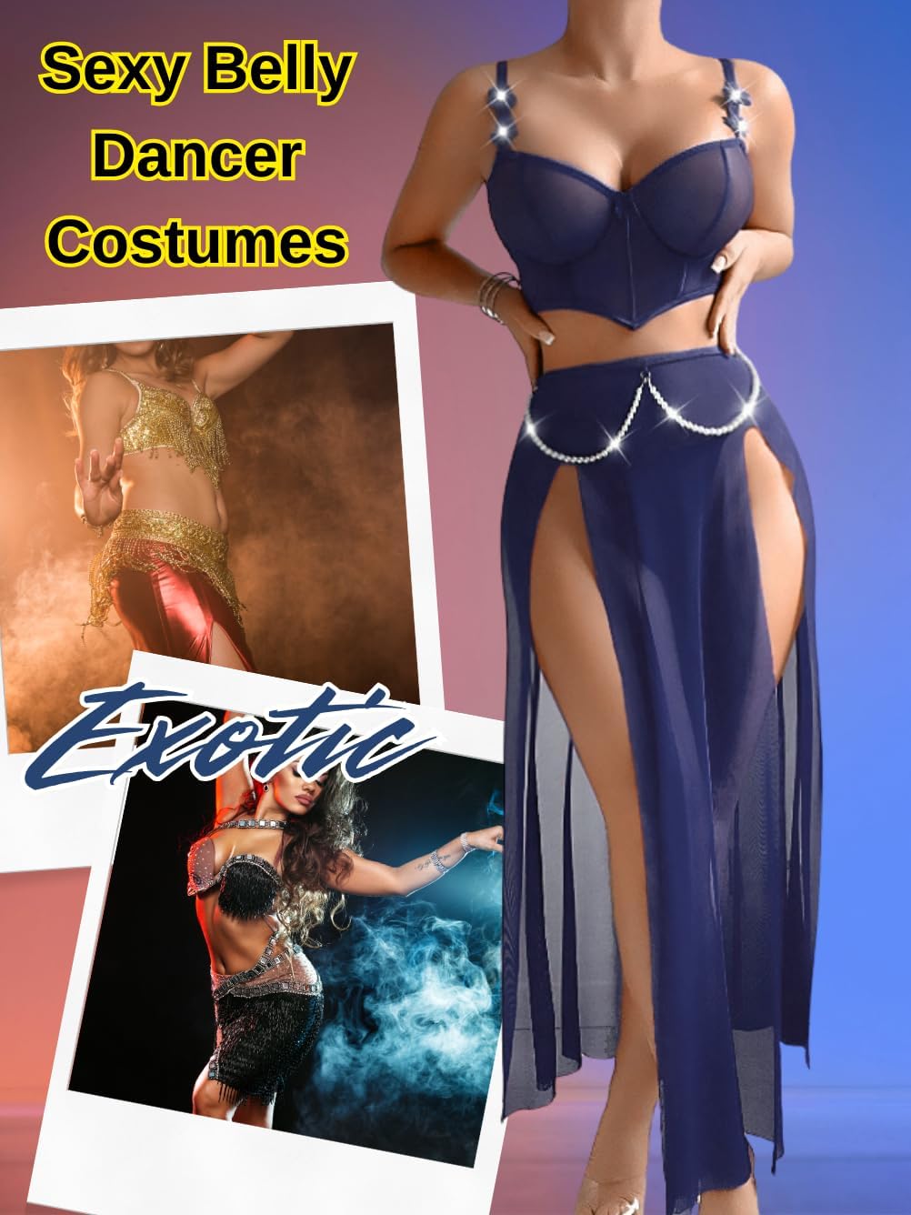 Kaei&Shi High Slit Sexy Lingerie For Women,Sheer Mesh Corset & Pearl Skirt Set,3 Piece Boudoir Outfits Exotic Dancewear