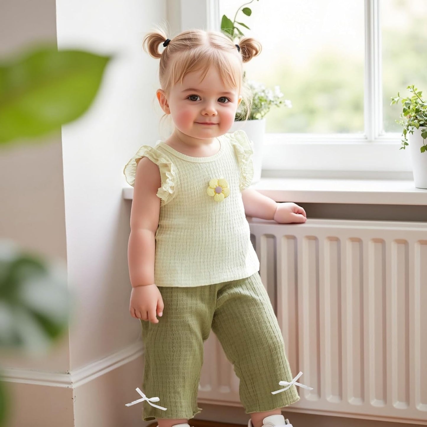 Baby Girl Boy Summer Outfits Sleeveless Ruffle Tank Tops + Bow Pants Set 6 12 18 24 Months 2 3 4 T