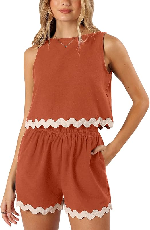 Tankaneo Womens 2 Piece Vacation Outfits Lounge Sets Casual Cropped Tank Tops Shorts Matching Set