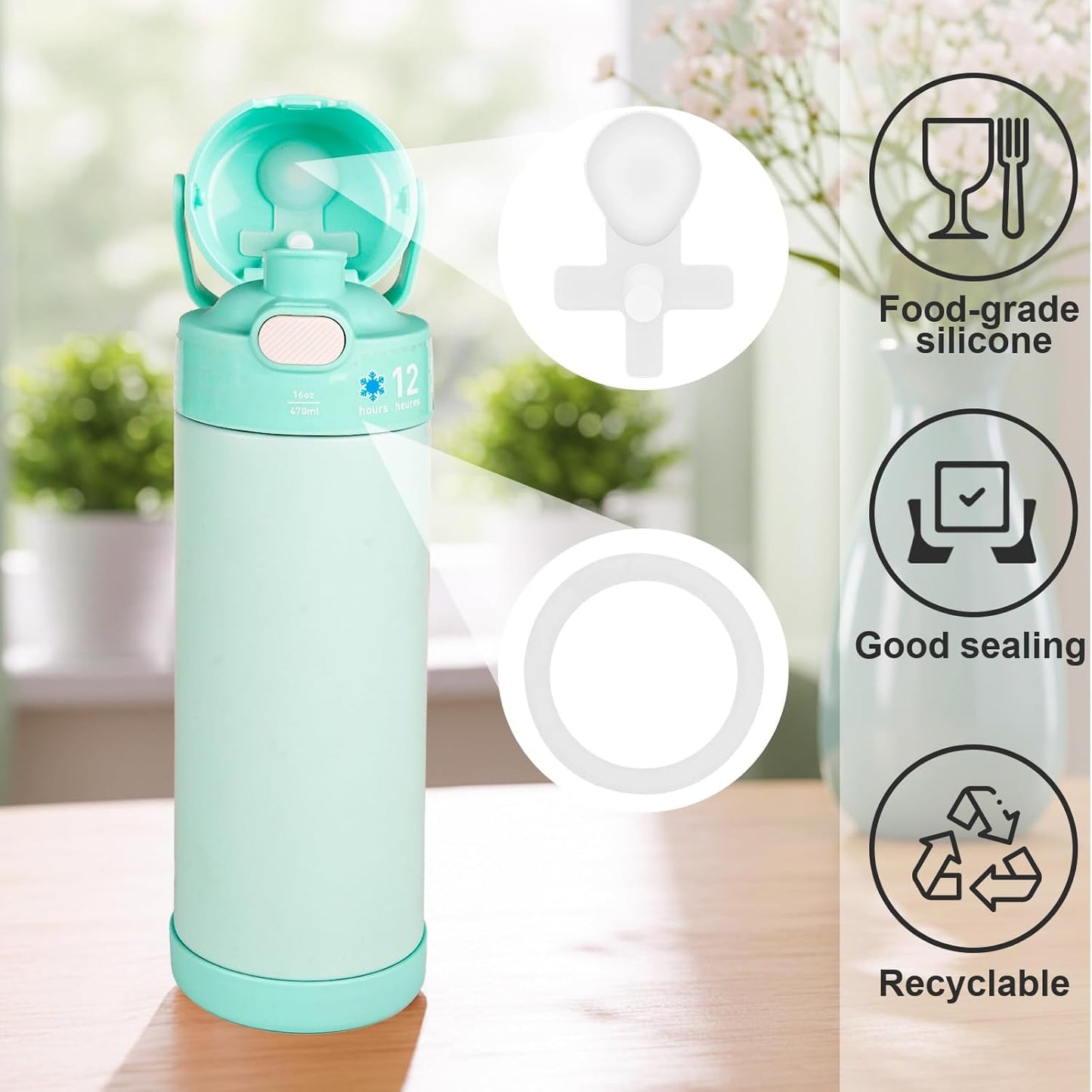 Replacement Leak Stopper for Thermos Funtainer 16 Oz Stainless Steel Vacuum Insulated Bottle (6+6)