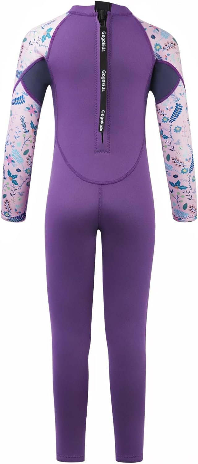 Gogokids Kids Wetsuit, Youth 2.5mm Neoprene Thermal Full Wet Suits, Girls Long Sleeve Back Zip Sun Protection Swimsuits for Water Sports, Diving, Swimming, Surfing Lessons, Keep Warm