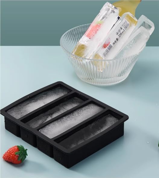 LONGFITE Large and Long Ice Cube Tray 2 Pack Silicone Freezing Container Sticks with Lid for Whiskey, Water Bottle, Food Leftovers and Baking