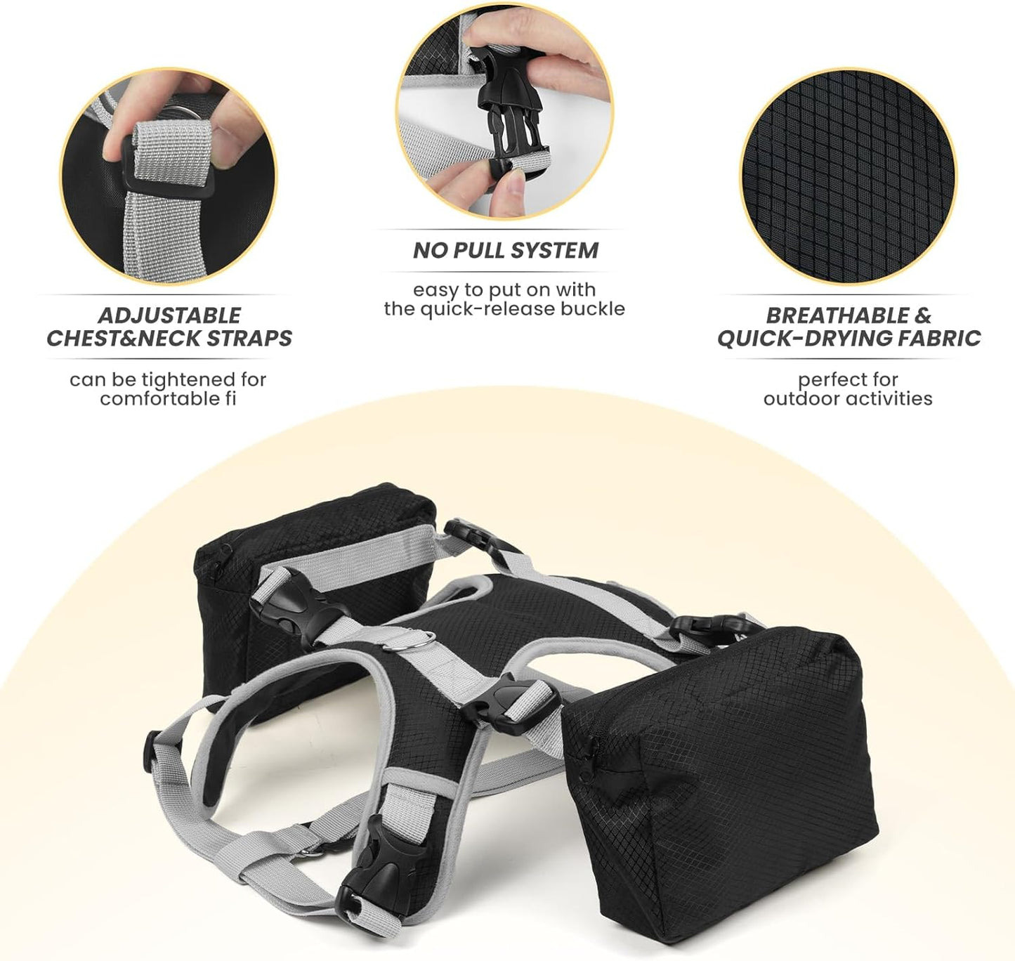 DORA BRIDAL Dog Backpack for Medium & Large Dogs, Dog Backpack Harness, Dogs Hiking Backpack with Side Pockets, Outdoors Pet Saddle for German Shepherd, Labrador (Black, Large)