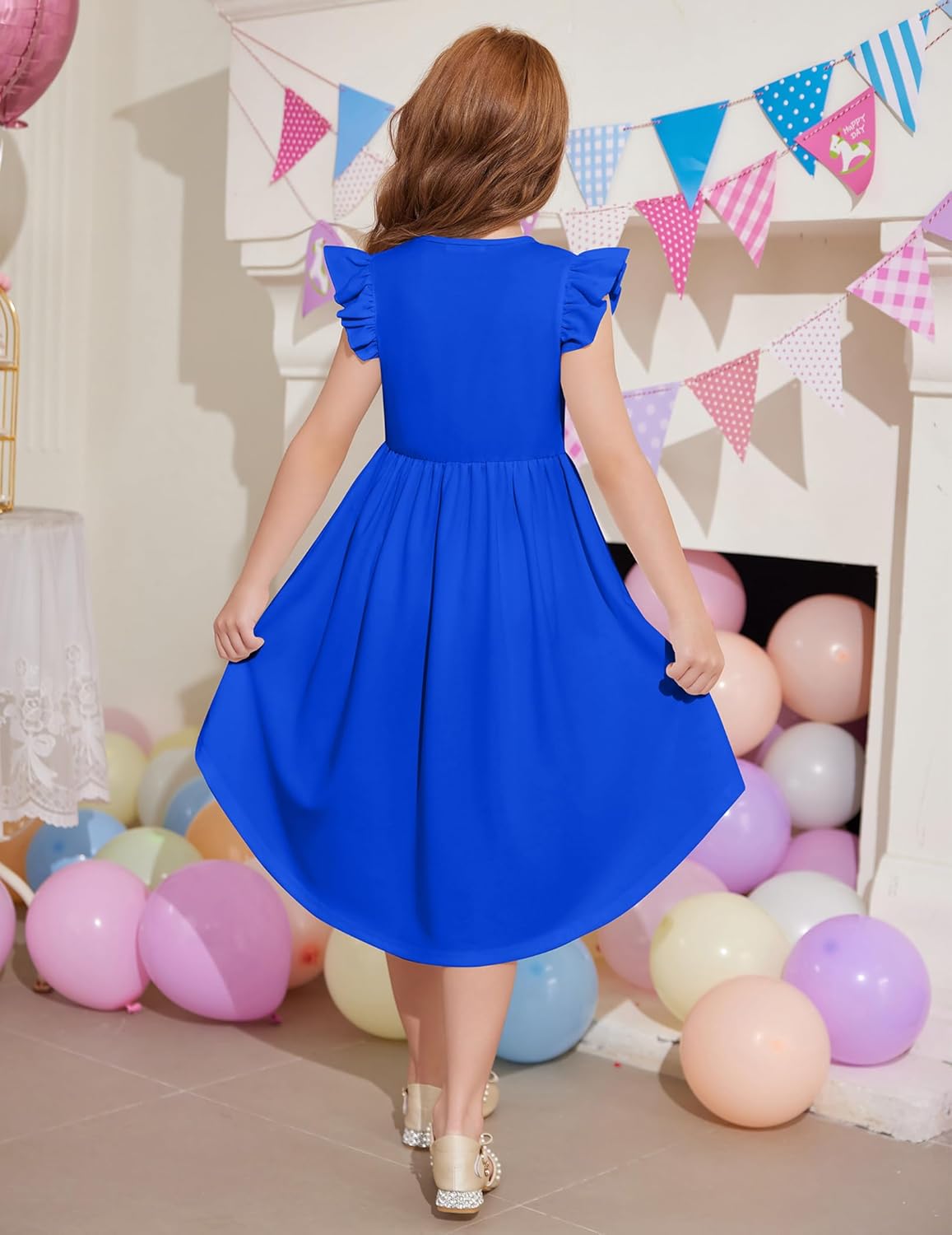 Arshiner Girls Summer Dress Tween Flutter Sleeve High Low Formal Dresses for Wedding Party with Pocket