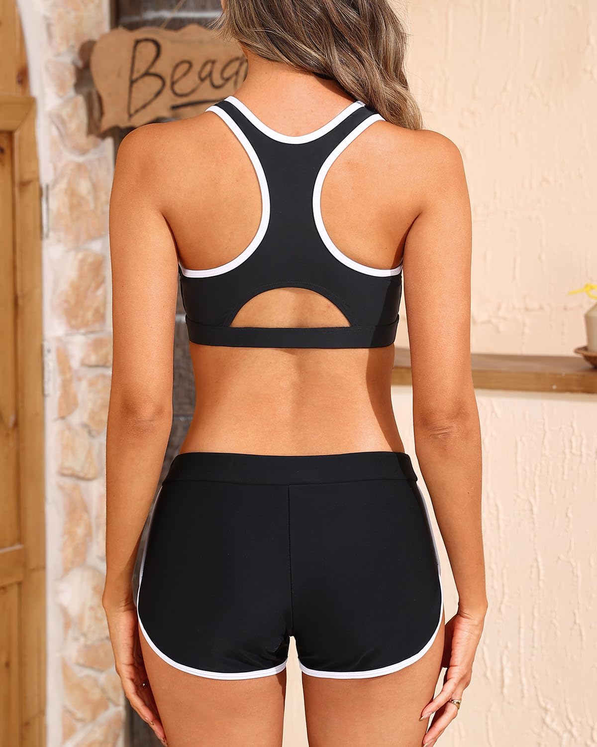 Tempt Me Women Two Piece Sports Bikini Athletic Swimsuits Racerback Crop Top with Boy Shorts Bathing Suits for Girls Vests