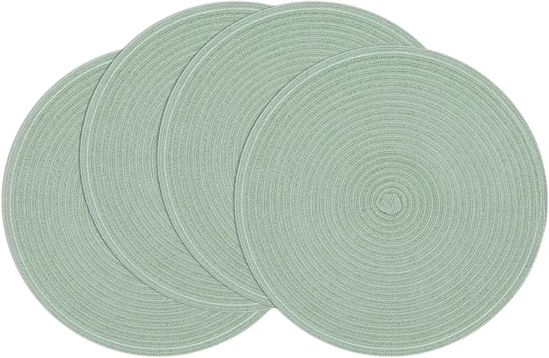 SHACOS Round Braided Placemats Set of 4 Round Table Mats for Dining Tables 15 inch Washable Kitchen Table Place Mats Indoor (Beige, 4)