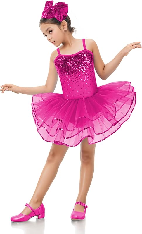 Enchanta Olivia Girls Sequin Leotard Dress Costumes. Ballet Leotards Tutu Dress Ballerina Outfit Dance Costume for Kids - TrendyLookz