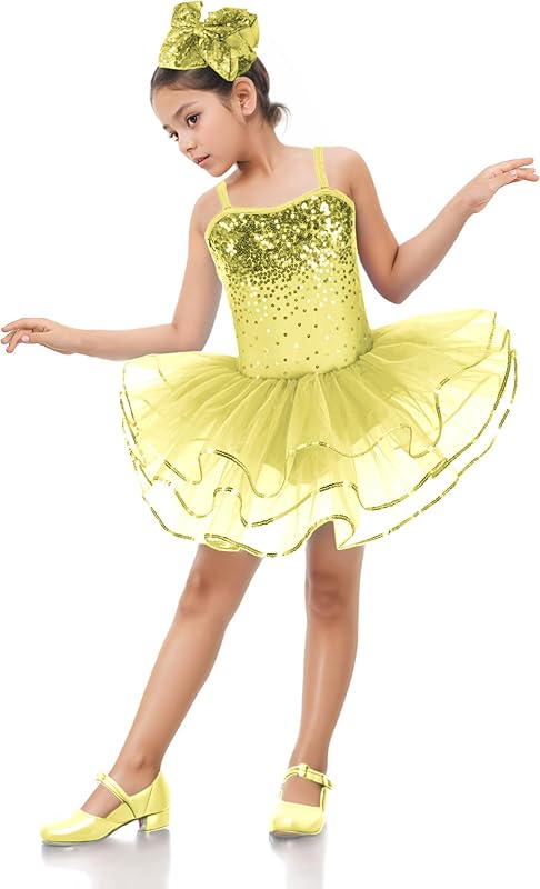 Enchanta Olivia Girls Sequin Leotard Dress Costumes. Ballet Leotards Tutu Dress Ballerina Outfit Dance Costume for Kids - TrendyLookz