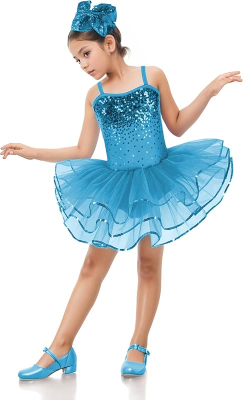 Enchanta Olivia Girls Sequin Leotard Dress Costumes. Ballet Leotards Tutu Dress Ballerina Outfit Dance Costume for Kids - TrendyLookz