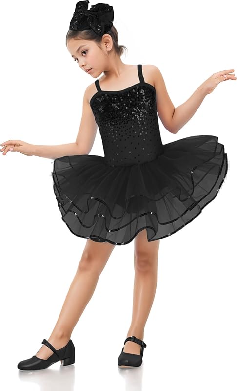 Enchanta Olivia Girls Sequin Leotard Dress Costumes. Ballet Leotards Tutu Dress Ballerina Outfit Dance Costume for Kids - TrendyLookz