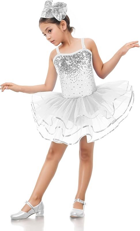Enchanta Olivia Girls Sequin Leotard Dress Costumes. Ballet Leotards Tutu Dress Ballerina Outfit Dance Costume for Kids - TrendyLookz