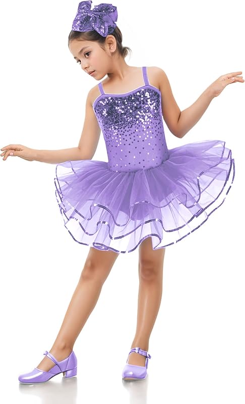Enchanta Olivia Girls Sequin Leotard Dress Costumes. Ballet Leotards Tutu Dress Ballerina Outfit Dance Costume for Kids - TrendyLookz