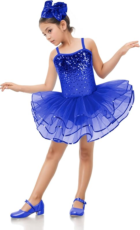 Enchanta Olivia Girls Sequin Leotard Dress Costumes. Ballet Leotards Tutu Dress Ballerina Outfit Dance Costume for Kids - TrendyLookz