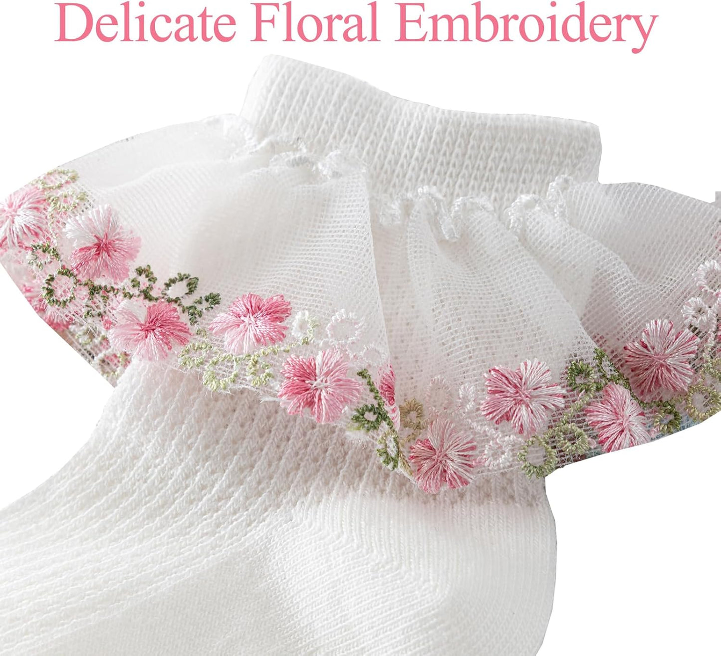 Looching Baby Infant Cute Lace Ankle Socks with Embroidered Flowers Toddler Eyelet Floral Socks 4 Pack