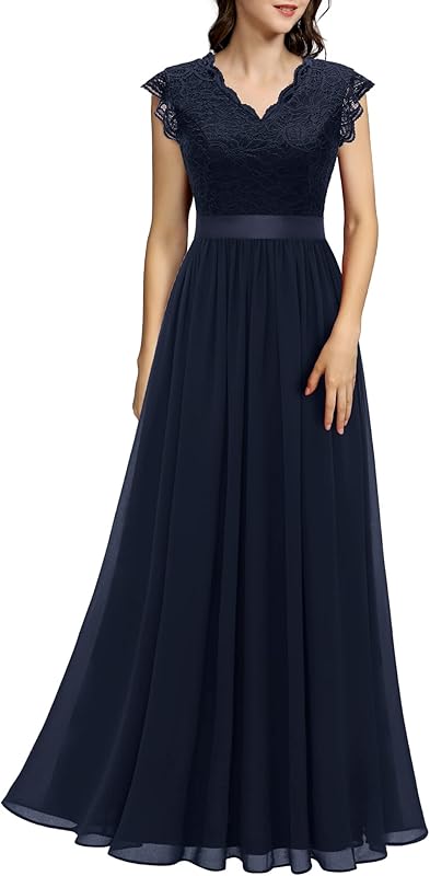 Dressystar Women's V Neck Sleeveless Lace Bridesmaid Dress Wedding Party Gown