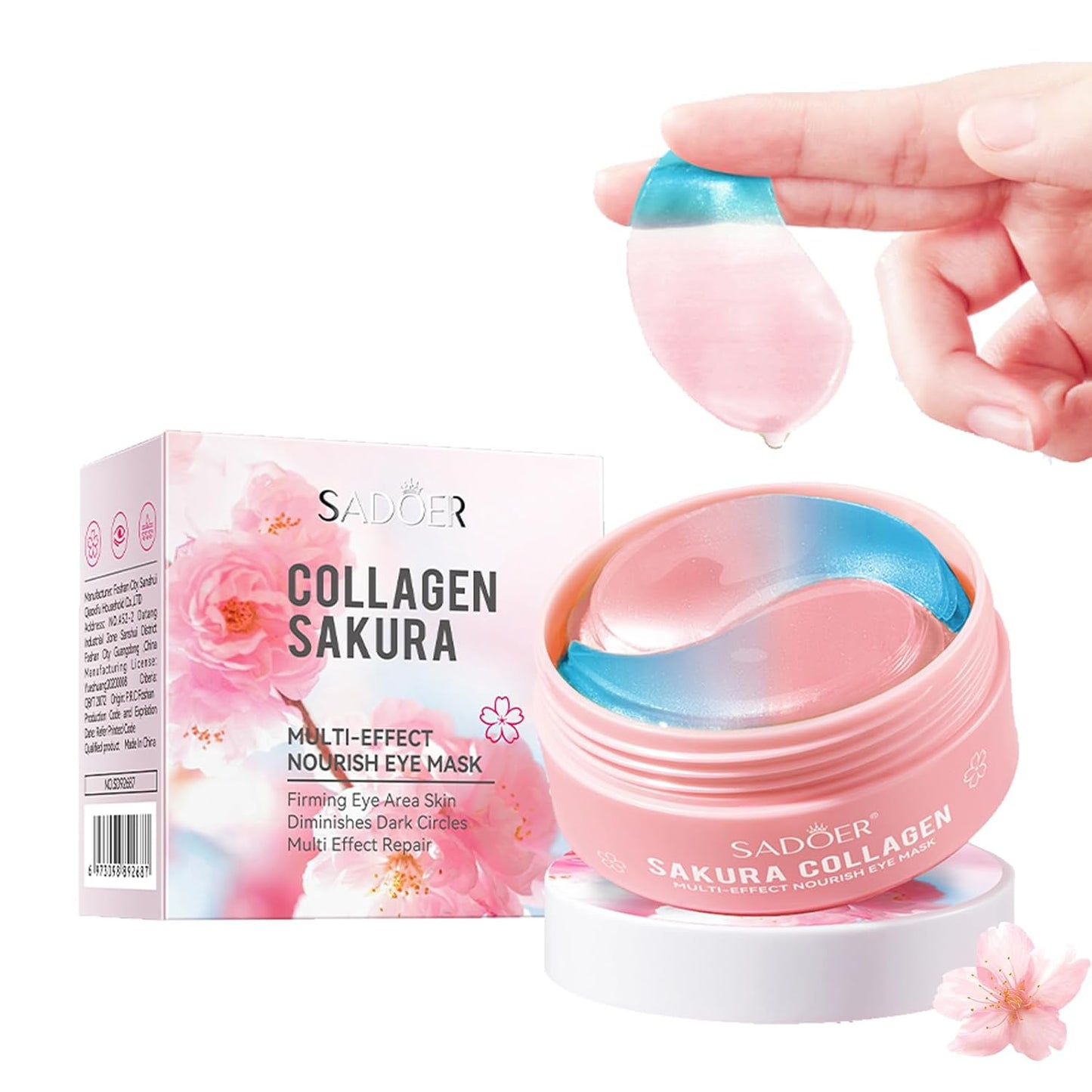 Sakura Eye Masks, 30 Pairs Collagen Gel Under Eye Patches, Crystal Eye Masks Reduce Wrinkles and Dark Circles, Moisturizing & Anti-Aging Reducing Eye Wrinkles Skincare