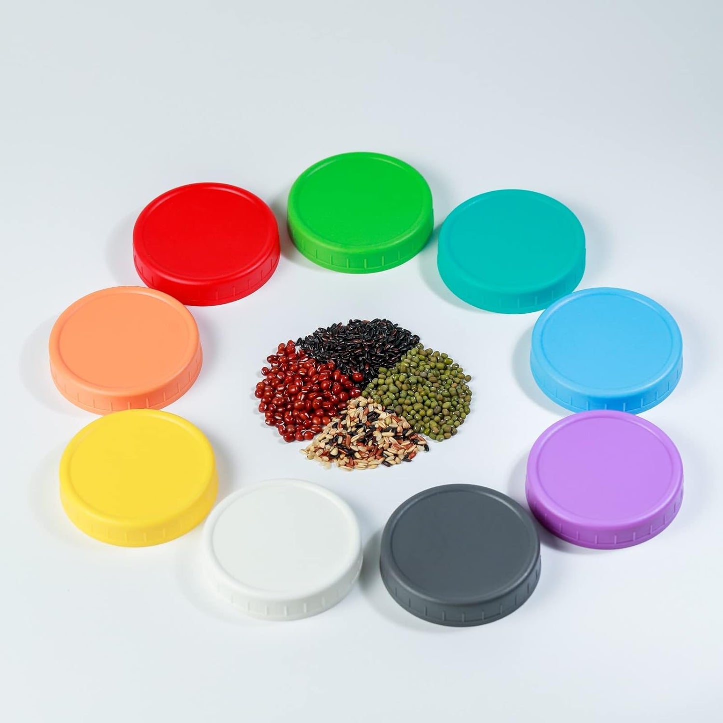 18 Pack 9 Wide Mouth & 9 Regular Mouth Mason Jar Lids with Silicone Rings,Thickened Leak-proof Lids Fit Ball,Kerr and More, 18 Color Plastic Lids, 86mm &70mm Plastic Mason Jar Lids